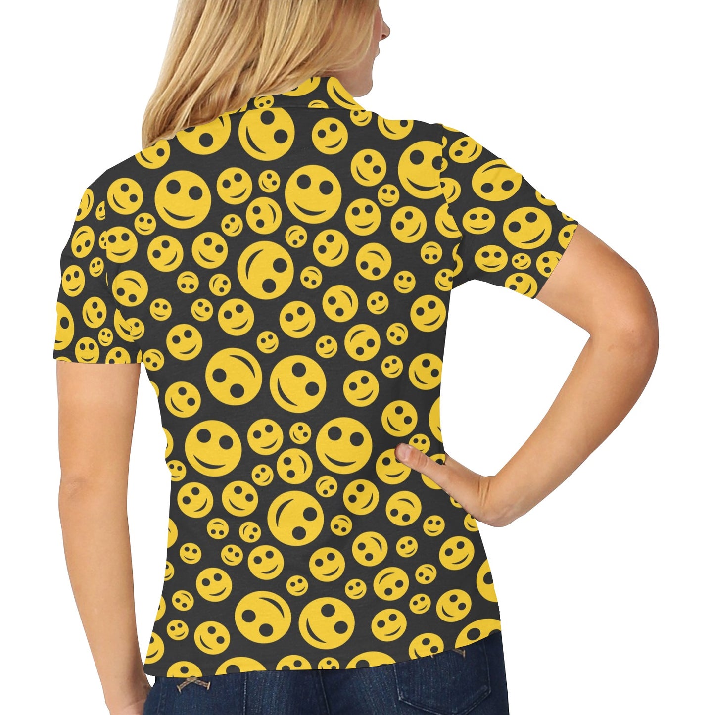 Smiley Face Emoji Print Design LKS304 Women's Polo Shirt