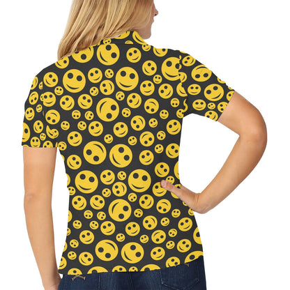 Smiley Face Emoji Print Design LKS304 Women's Polo Shirt