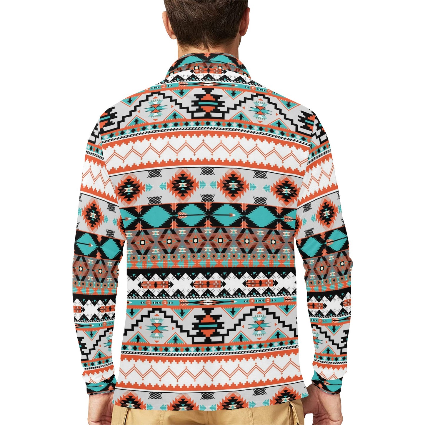 Tribal Aztec Indians pattern Long Sleeve Polo Shirt For Men's