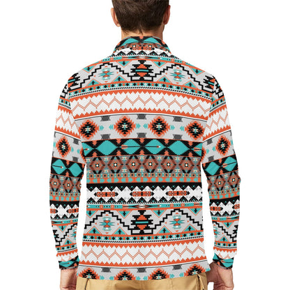 Tribal Aztec Indians pattern Long Sleeve Polo Shirt For Men's