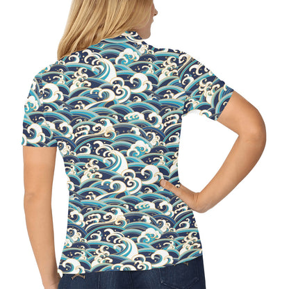 Surf Wave Pattern Women's Polo Shirt