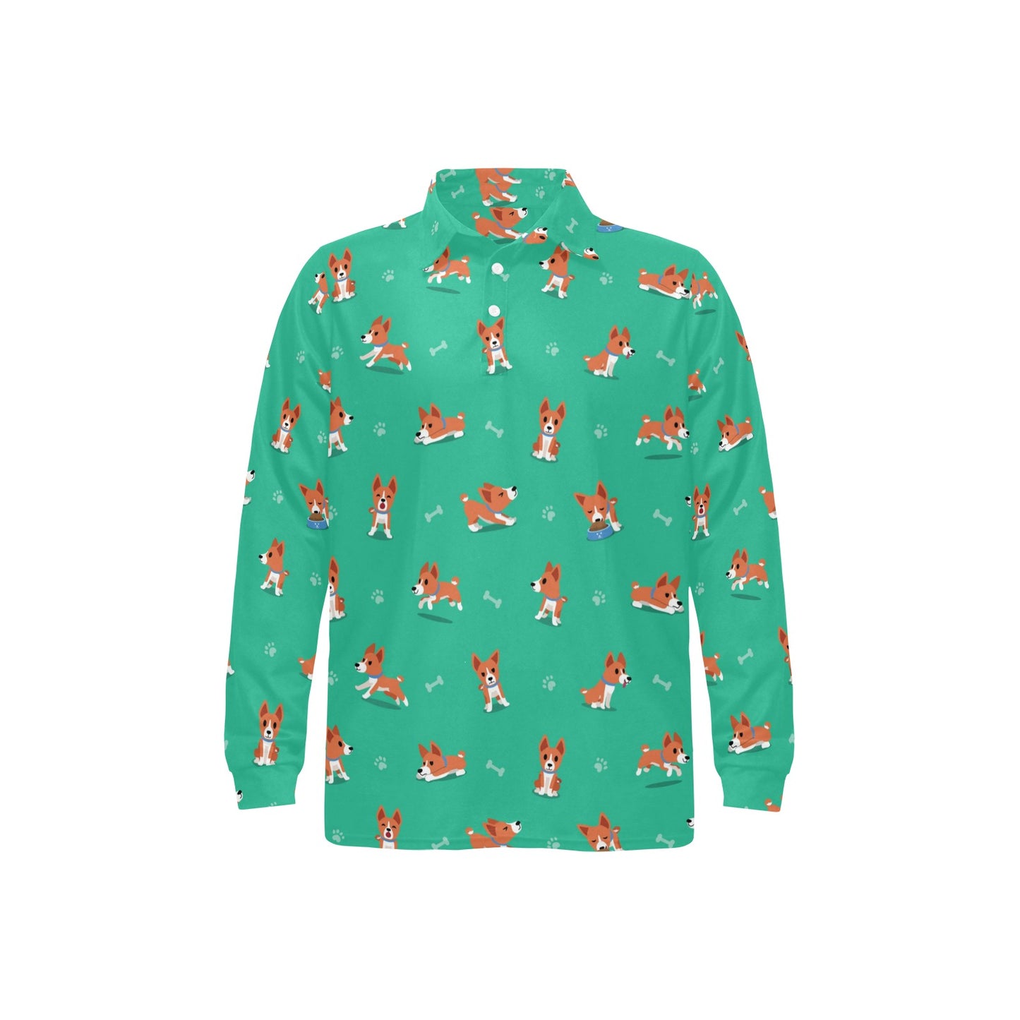 Basenji Pattern Print Design 02 Long Sleeve Polo Shirt For Men's
