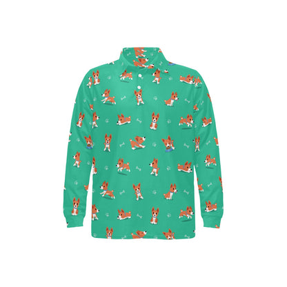 Basenji Pattern Print Design 02 Long Sleeve Polo Shirt For Men's