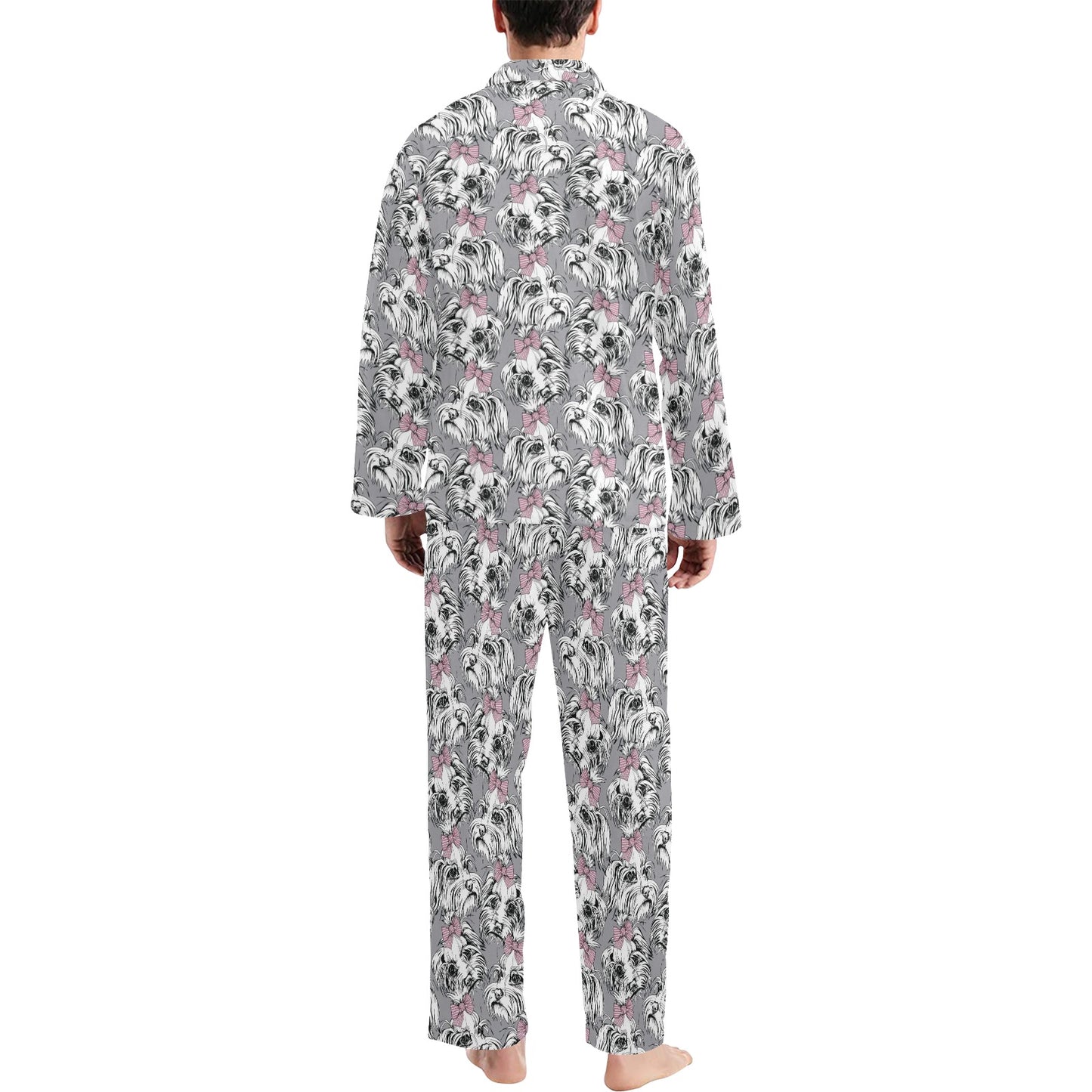 Maltese Pattern Print Design 01 Men's Long Pajama Set
