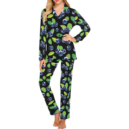 Blueberry Pattern Print Design BB03 Women's Long Pajama Set