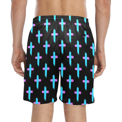 Christian Cross neon Pattern Men's Swim Trunks Beach Shorts