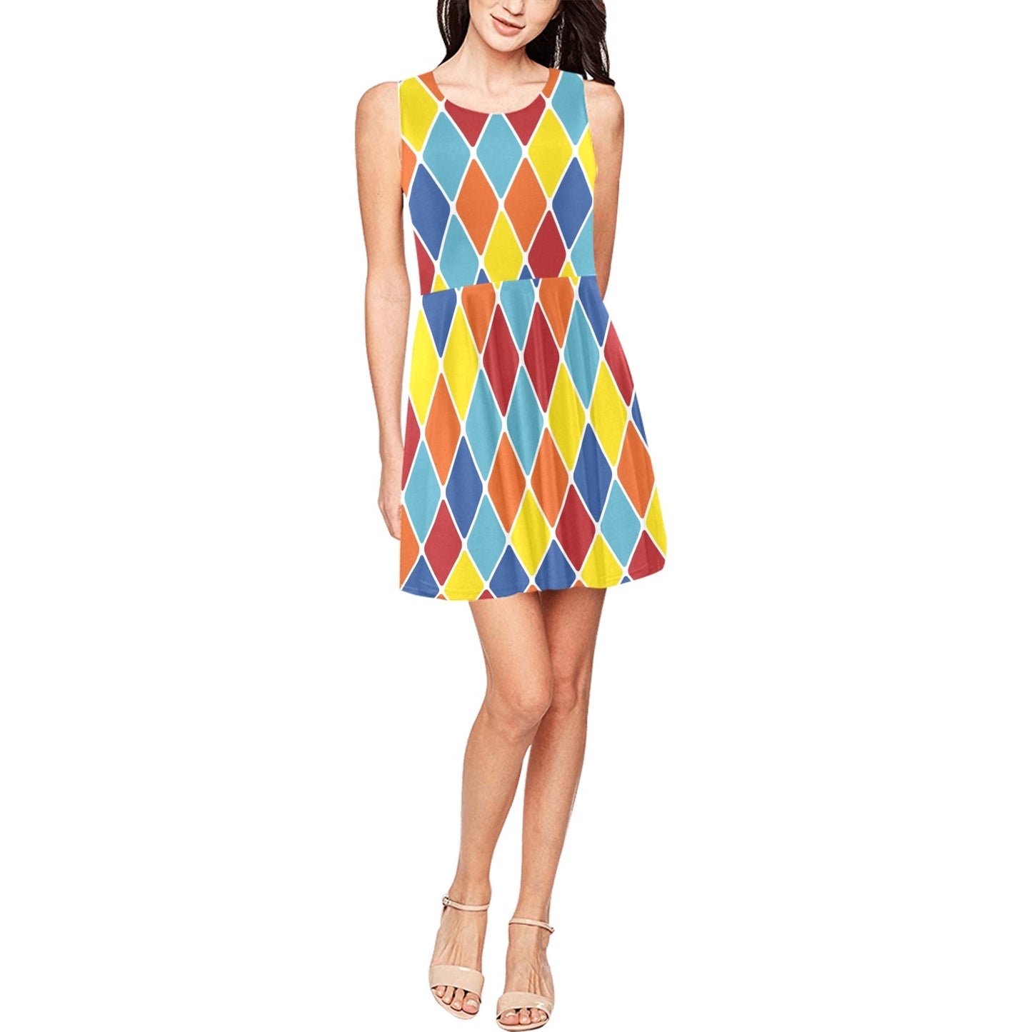 Harlequin Pattern Print Design 01 Sleeveless Dress