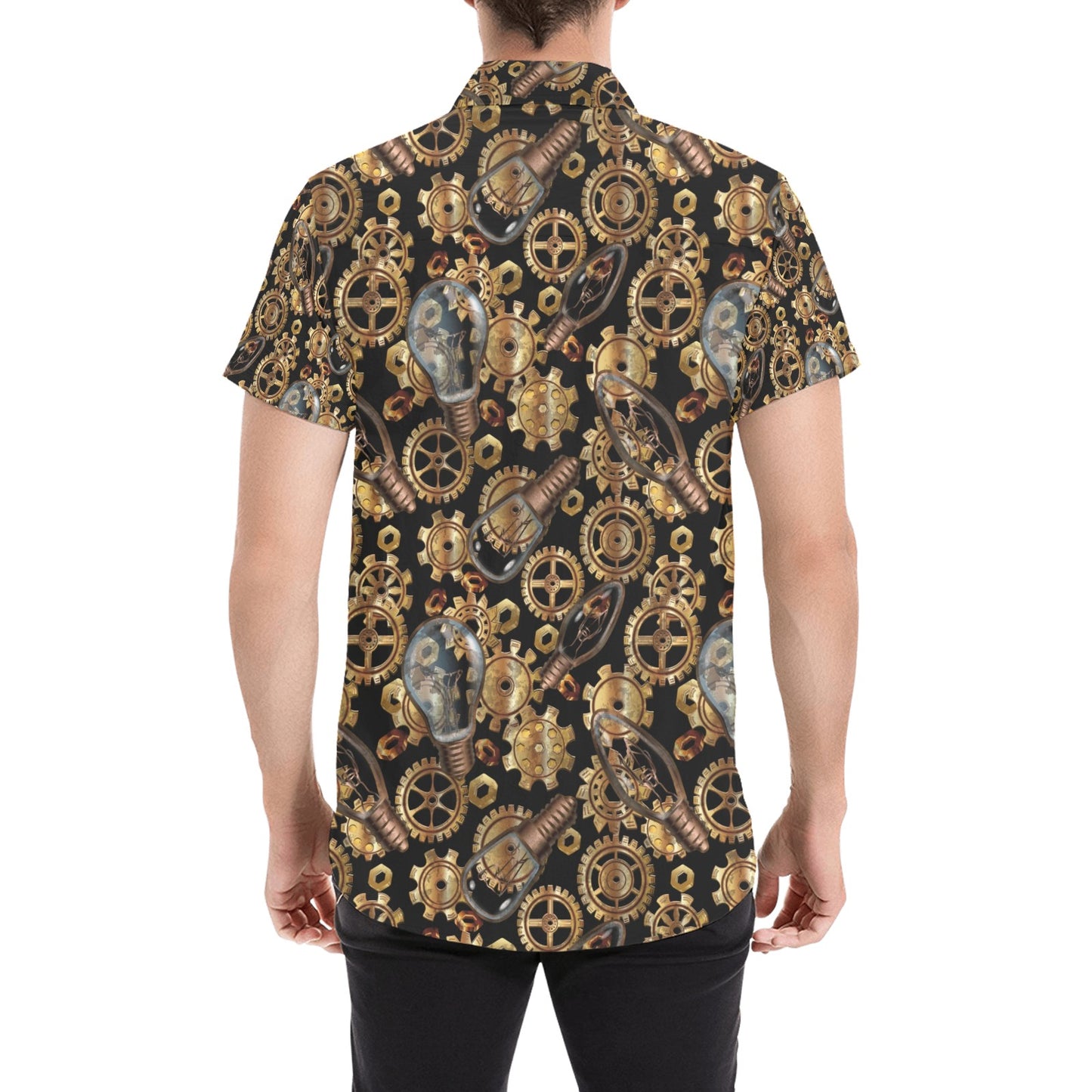 Steampunk Lightbulb Print Design LKS304 Men Short Sleeve Button Up Shirt