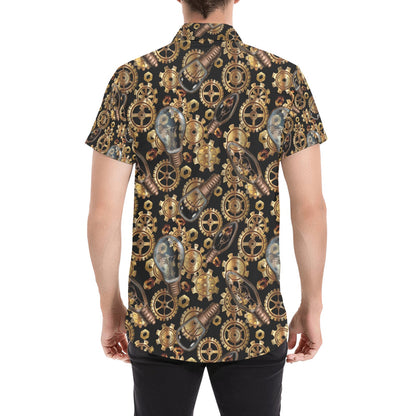 Steampunk Lightbulb Print Design LKS304 Men Short Sleeve Button Up Shirt