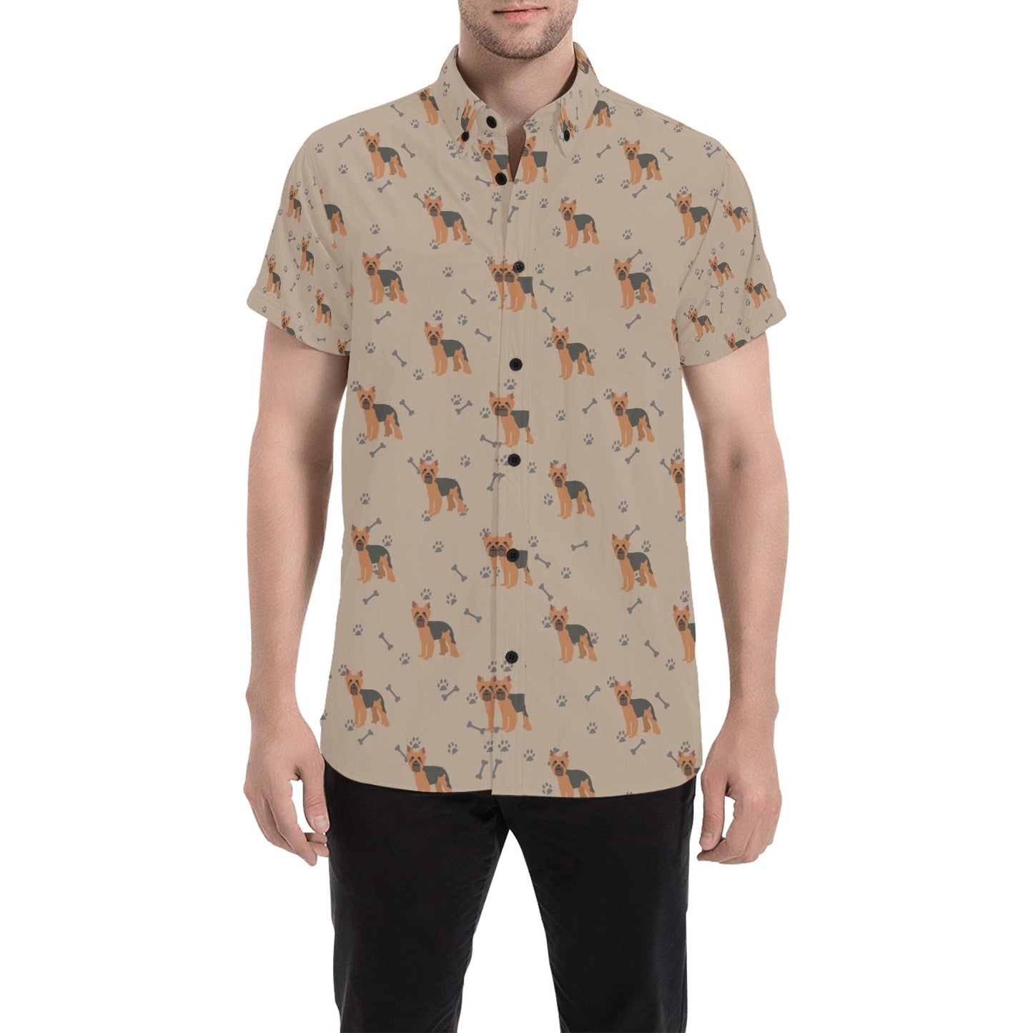 Yorkshire Terriers Print Design LKS305 Men Short Sleeve Button Up Shirt