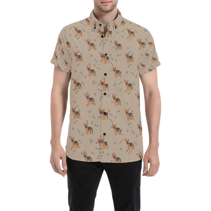 Yorkshire Terriers Print Design LKS305 Men Short Sleeve Button Up Shirt