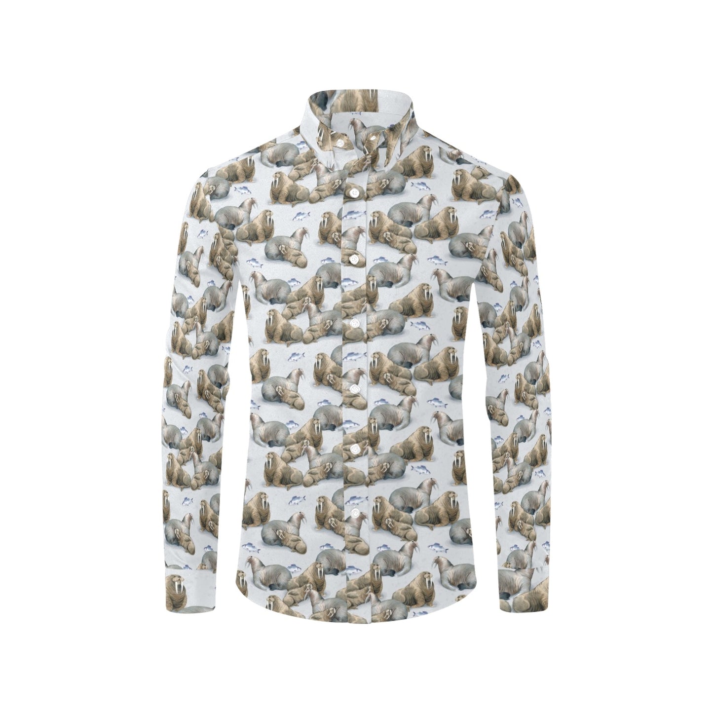 Walrus Print Design LKS401 Men's Long Sleeve Dress Shirt
