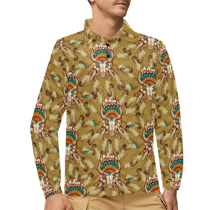 Native Indian Buffalo head Long Sleeve Polo Shirt For Men's