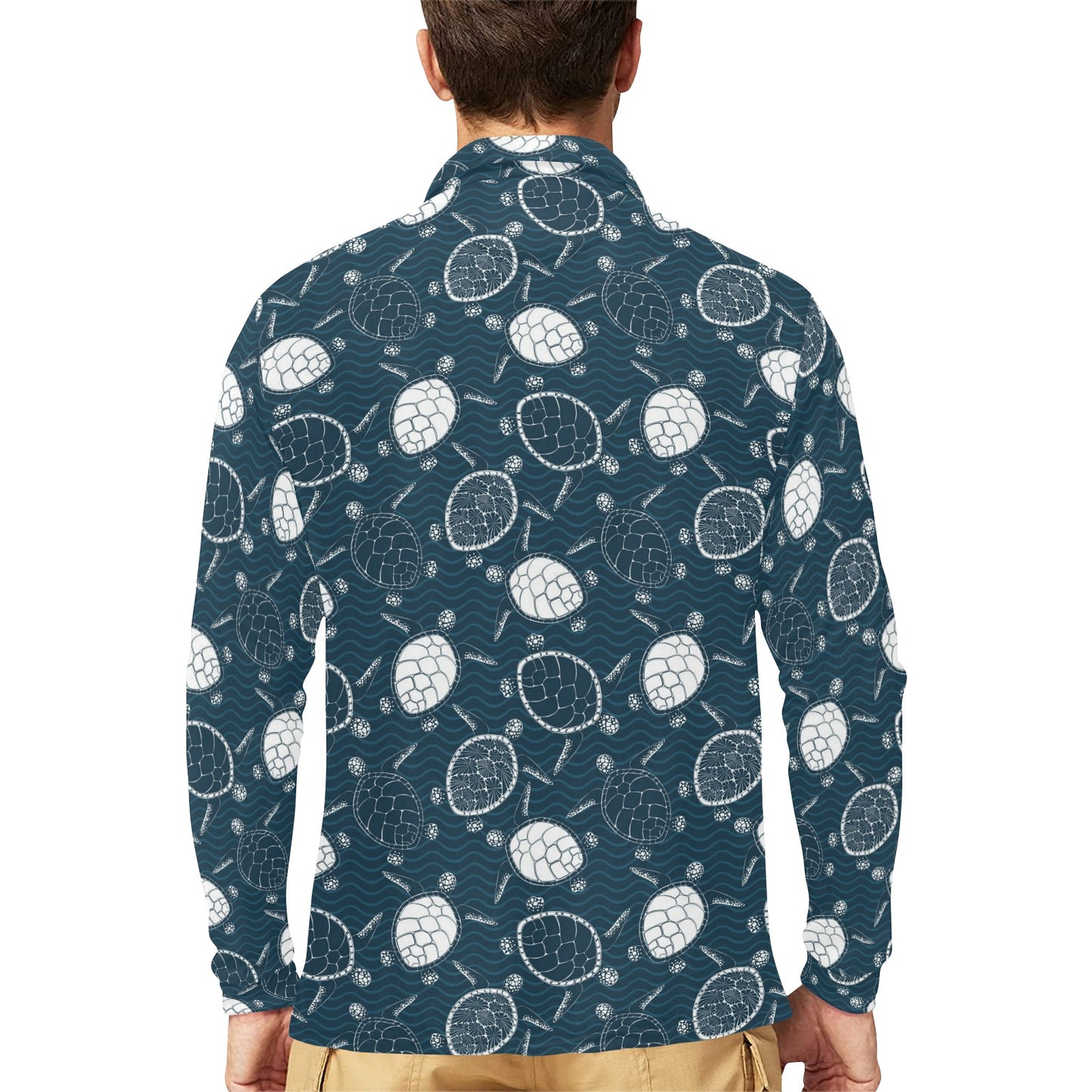 Sea Turtle Print Design LKS3015 Long Sleeve Polo Shirt For Men's