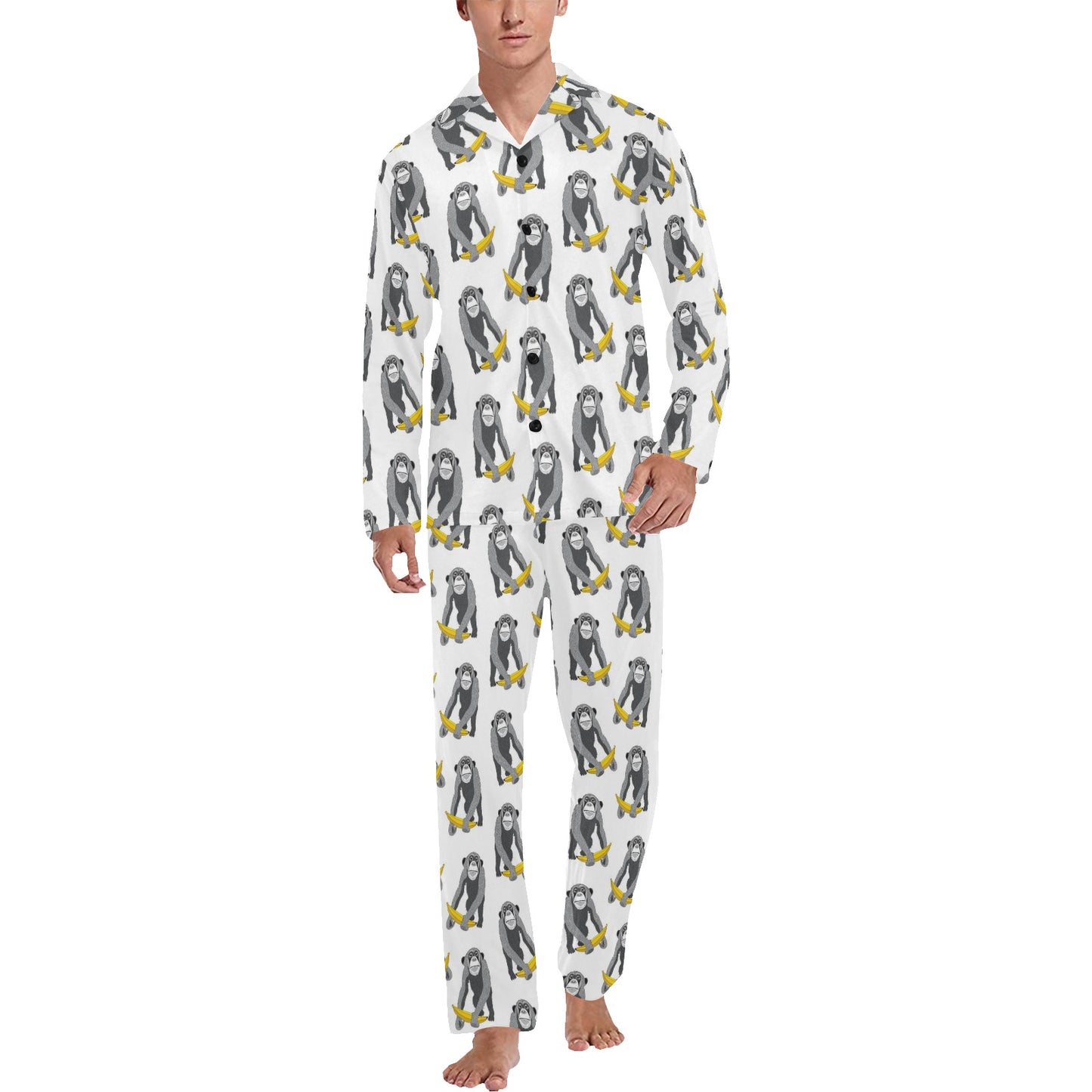 Chimpanzee Pattern Print Design 05 Men's Long Pajama Set