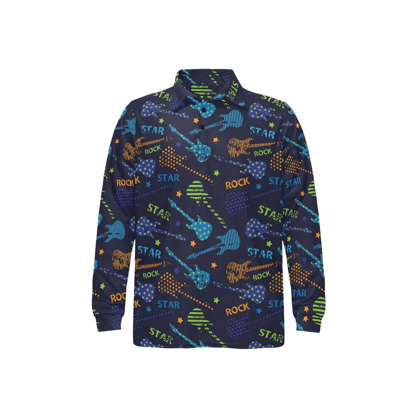 Rock and Roll Pattern Print Design A04 Long Sleeve Polo Shirt For Men's