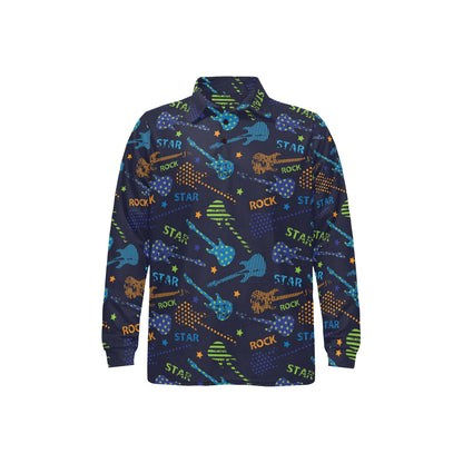 Rock and Roll Pattern Print Design A04 Long Sleeve Polo Shirt For Men's
