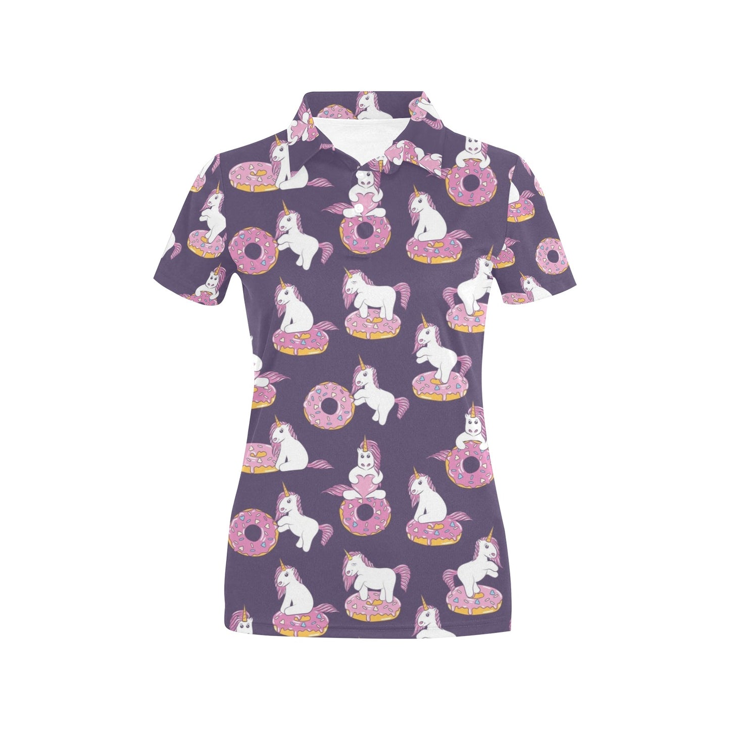 Donut Unicorn Pattern Print Design DN011 Women's Polo Shirt