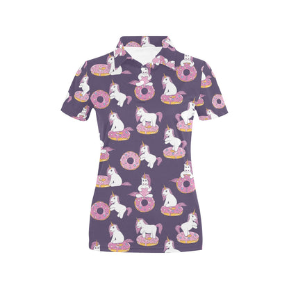 Donut Unicorn Pattern Print Design DN011 Women's Polo Shirt