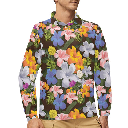 Plumeria Pattern Print Design PM03 Long Sleeve Polo Shirt For Men's
