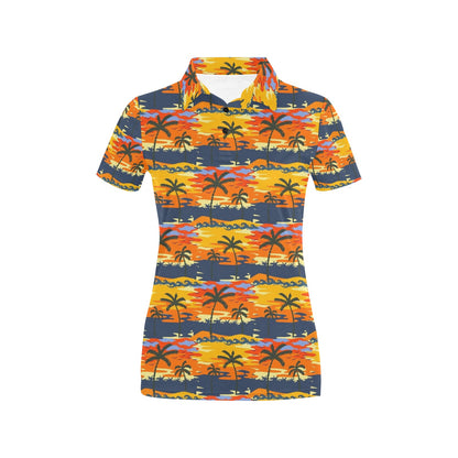 Palm Tree Pattern Print Design PT010 Women's Polo Shirt
