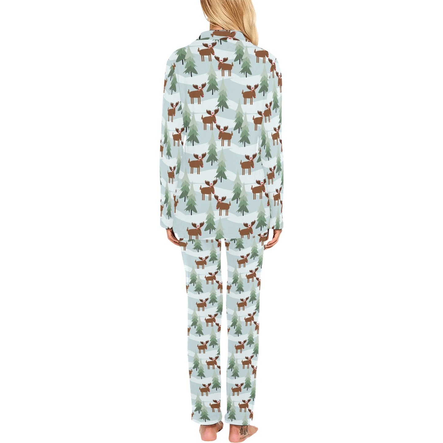 Moose Print Design LKS402 Women's Long Pajama Set