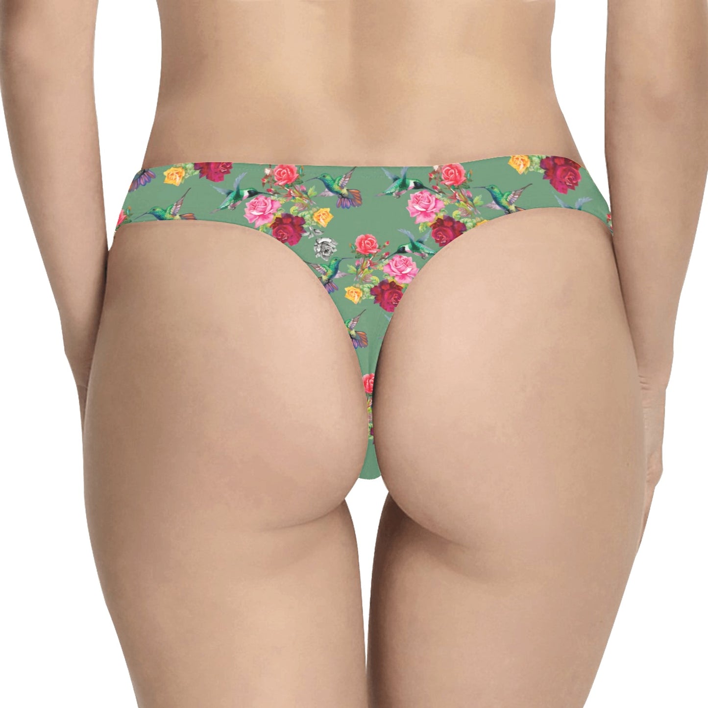 Hummingbird with Rose Themed Print Women's Thongs