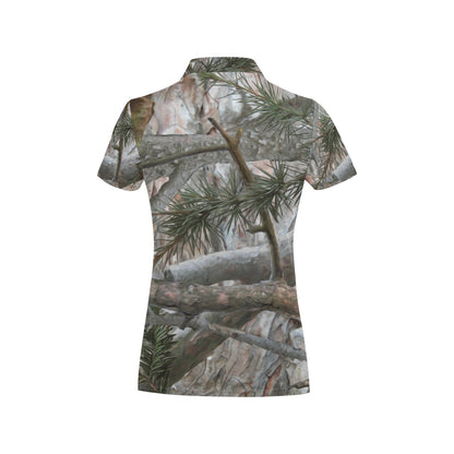 Camo Realistic Tree Forest Pattern Women's Polo Shirt