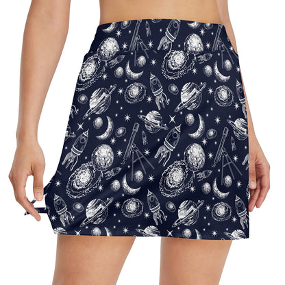 Space Rocket Print Design LKS301 17" Golf & Pickleball Skort with Pockets