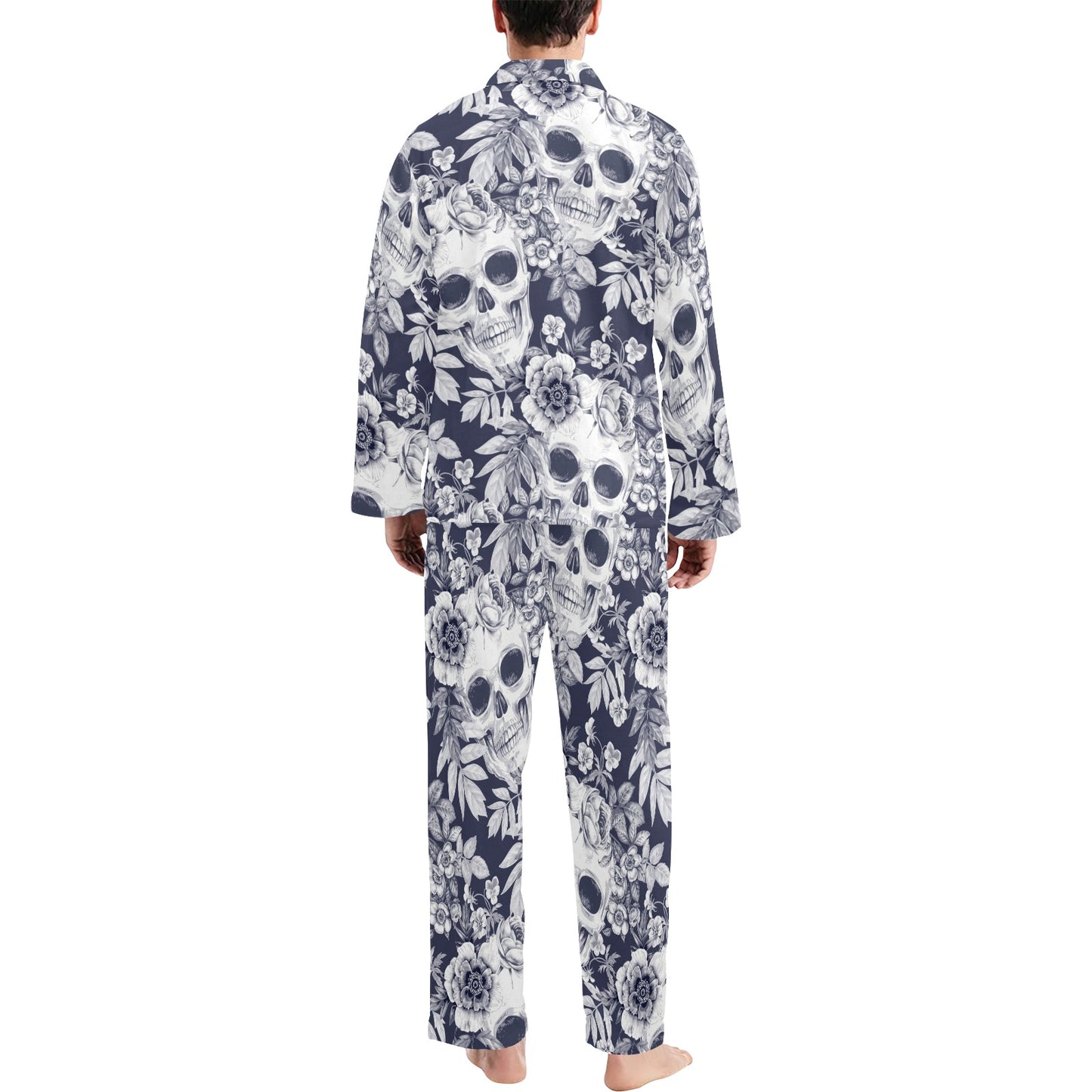 Skull Floral Beautiful Men's Long Pajama Set