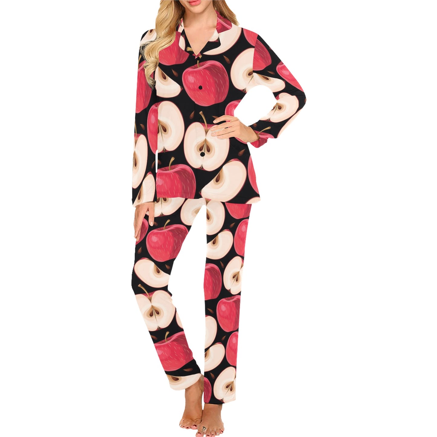 Apple Pattern Print Design AP02 Women's Long Pajama Set