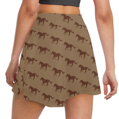 Horse Brown Print Design LKS307 17" Golf & Pickleball Skort with Pockets