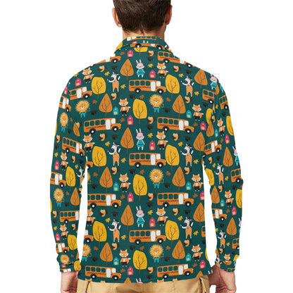 School Bus Print Design LKS309 Long Sleeve Polo Shirt For Men's