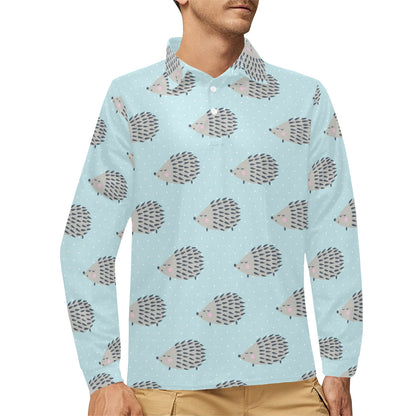Hedgehog Pattern Print Design 02 Long Sleeve Polo Shirt For Men's
