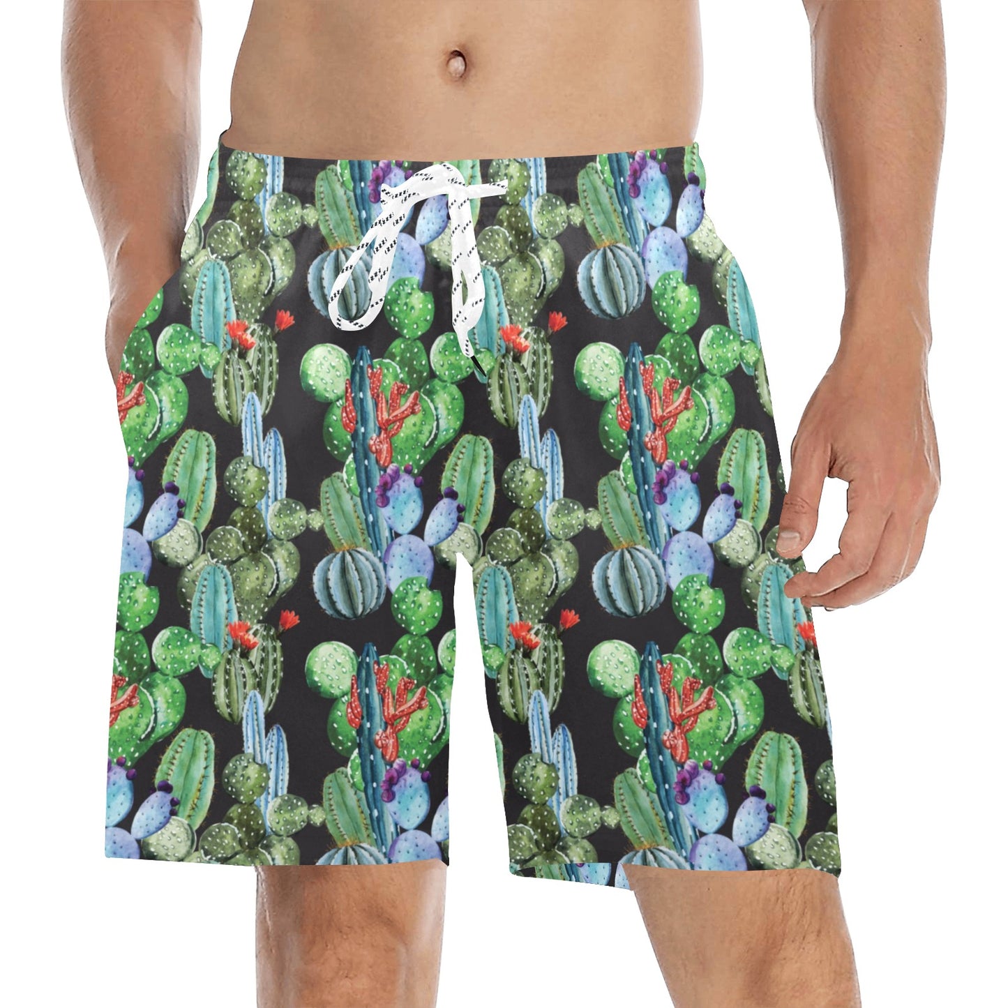 Cactus Watercolor Style Print Men's Swim Trunks Beach Shorts
