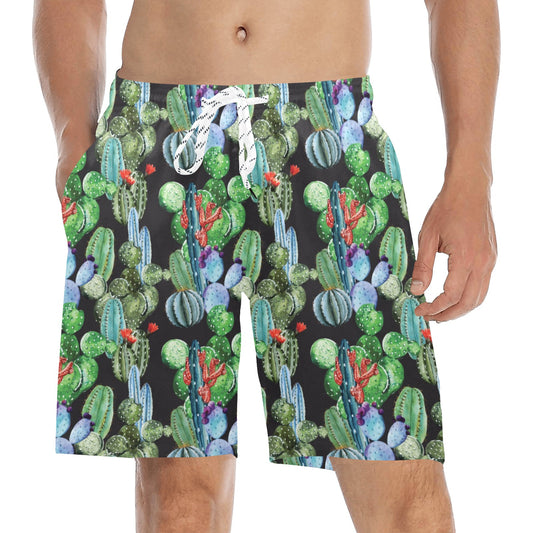 Cactus Watercolor Style Print Men's Swim Trunks Beach Shorts