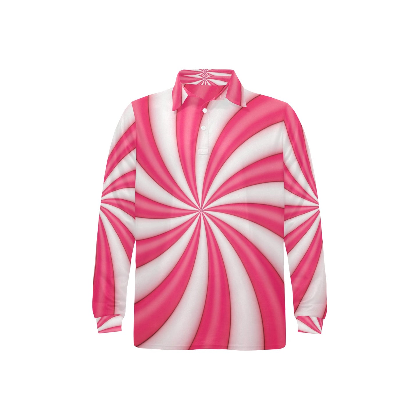 Vortex Twist Swirl Candy Print Long Sleeve Polo Shirt For Men's