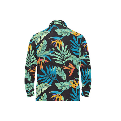 Tropical Palm Leaves Hawaiian Flower Long Sleeve Polo Shirt For Men's