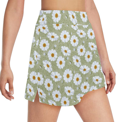Daisy Yellow Print Pattern 17" Golf & Pickleball Skort with Pockets
