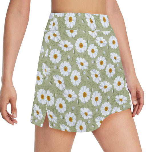 Daisy Yellow Print Pattern 17" Golf & Pickleball Skort with Pockets