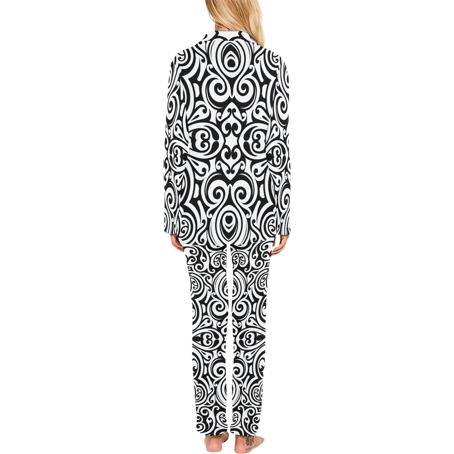 Polynesian Tattoo Pattern Women's Long Pajama Set