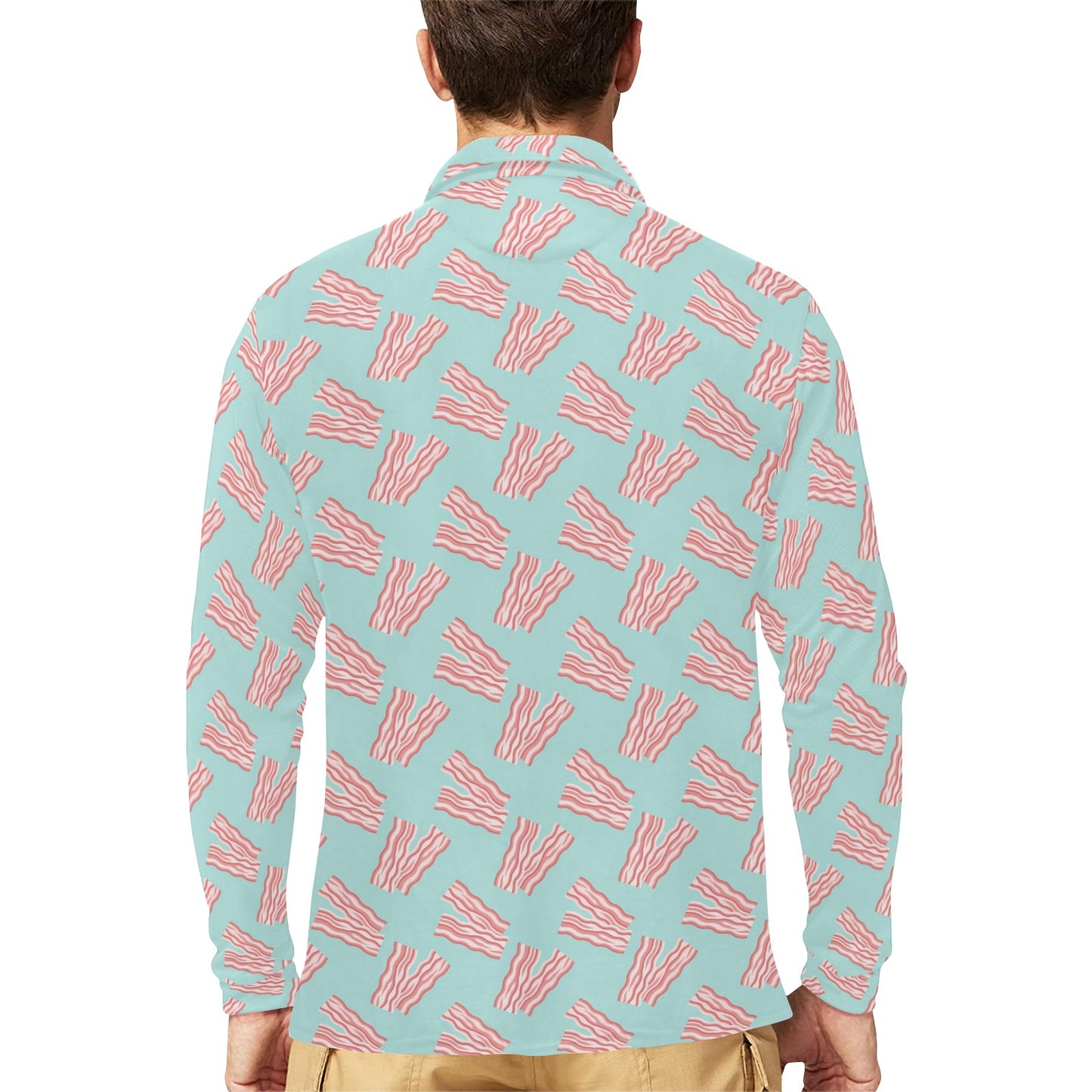Bacon Pattern Print Design 04 Long Sleeve Polo Shirt For Men's