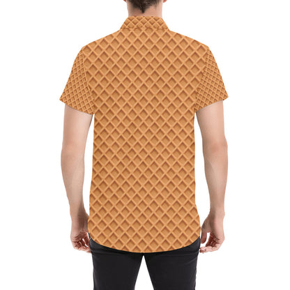 Waffle Texture Print Design LKS301 Men Short Sleeve Button Up Shirt