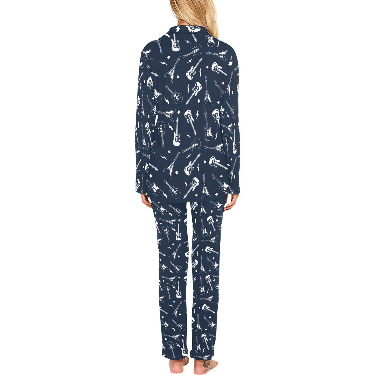 Electric Guitar Print Design LKS402 Women's Long Pajama Set