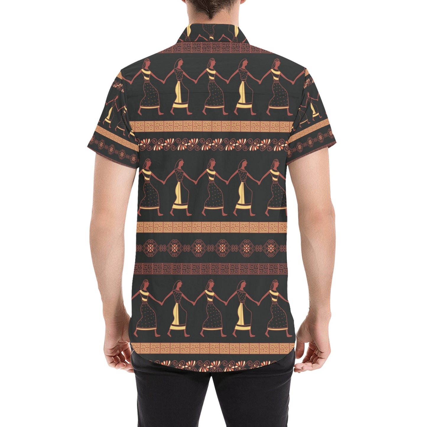 Ancient Greek Human Print Design LKS306 Men Short Sleeve Button Up Shirt