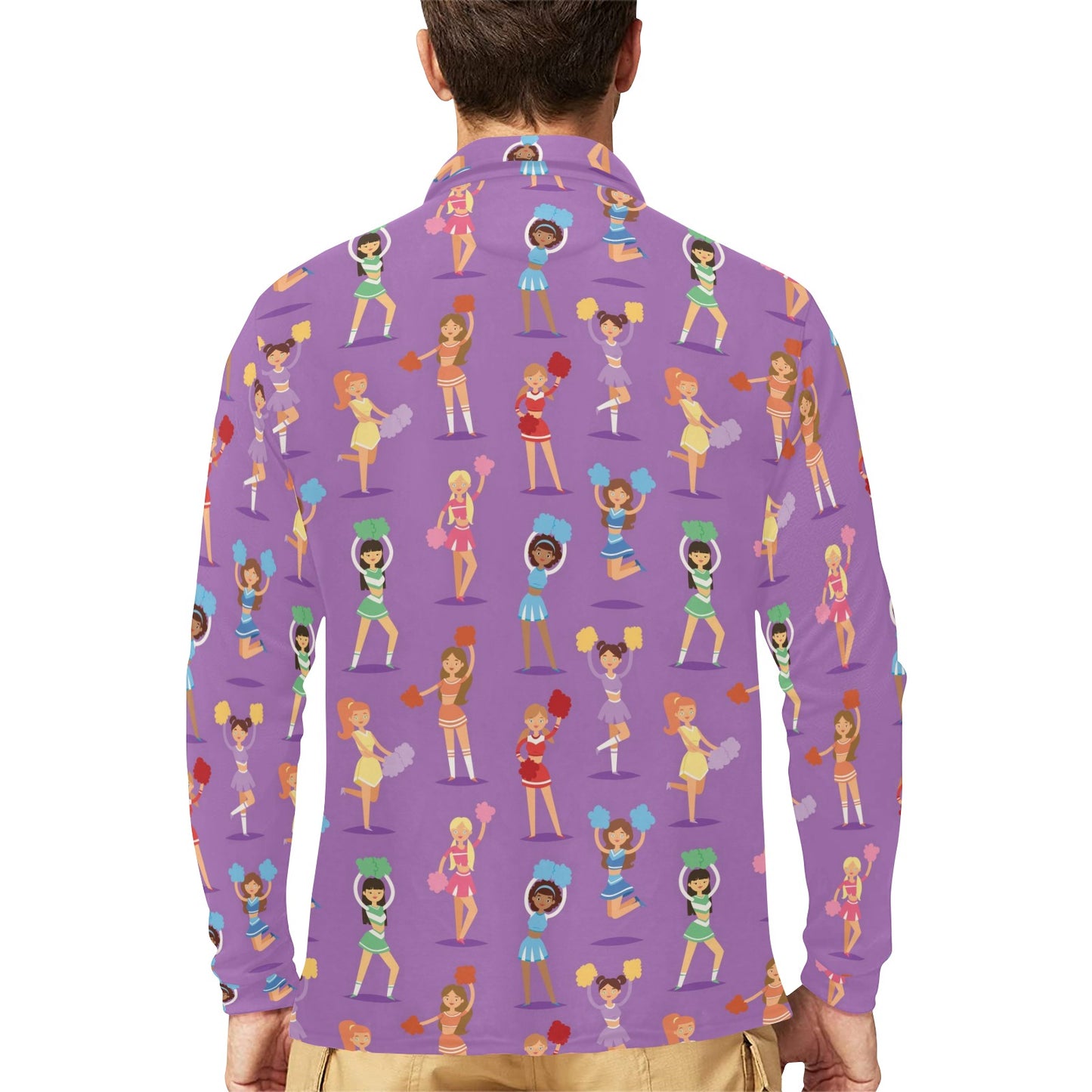 Cheerleader Pattern Print Design 02 Long Sleeve Polo Shirt For Men's