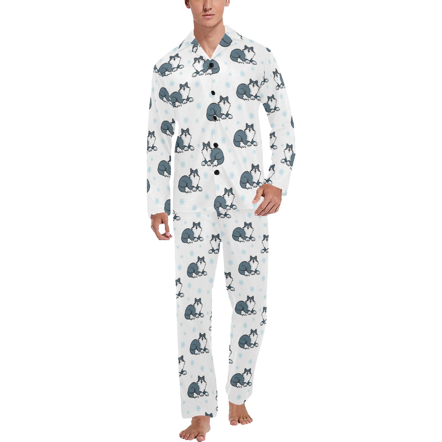 Alaskan Malamute Pattern Print Design 03 Men's Long Pajama Set