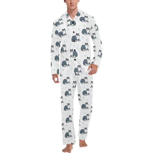 Alaskan Malamute Pattern Print Design 03 Men's Long Pajama Set