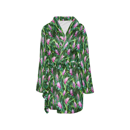 Tropical Folower Pink Heliconia Print Women's Fleece Robe