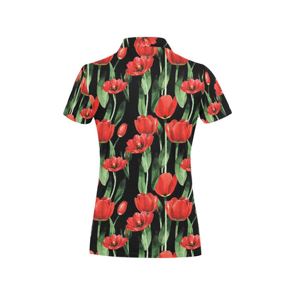 Tulip Pink Pattern Print Design TP06 Women's Polo Shirt